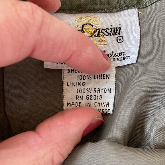 VINTAGE | Oleg Cassini Olive 🫒 Green Petal Hem linen midi skirt size 12 - Picture 8 of 10